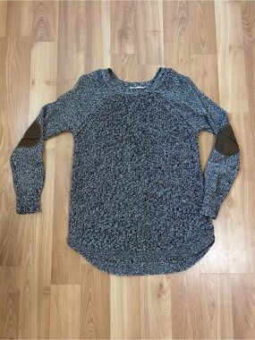 Black & White Sweater with Elbow Patches